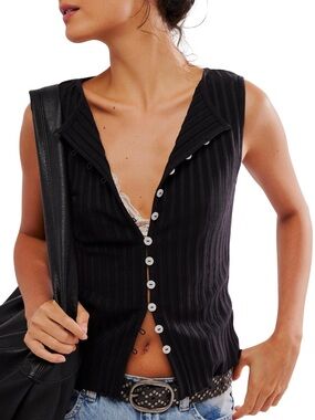 Free People Tilly Vest Black Ribbed Top M